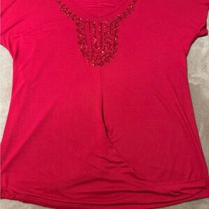 Red Nygard Ladies Top with Sequined Detailing